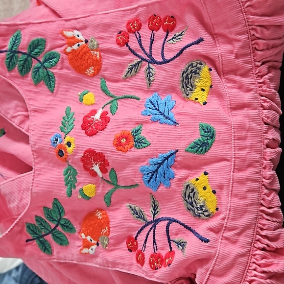 SOLD Mini Boden woodland creature embroidery corduroy Pinafore dress - Picture 2 of 10